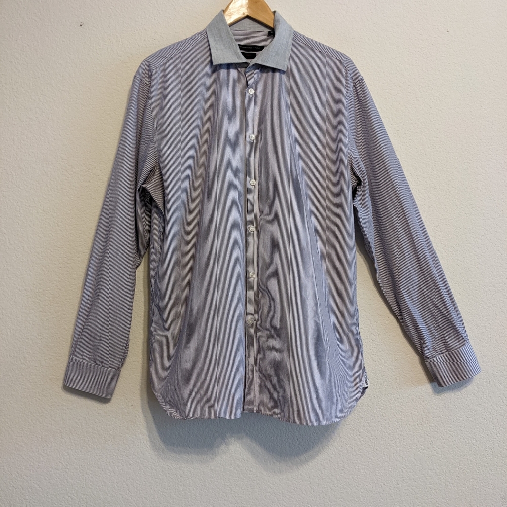 John Varvatos Purple Striped Button Up Shirt Slim Fit 16.5 Neck 34/35 EUC